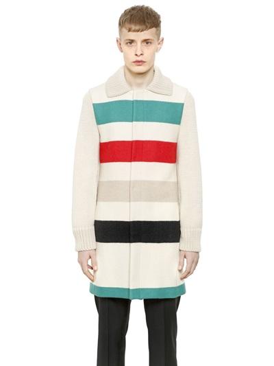 J.w.anderson Wool Coat With Knitted Sleeves & Collar