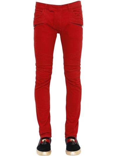 Balmain 16.5cm Biker Stretch Cotton Denim Jeans