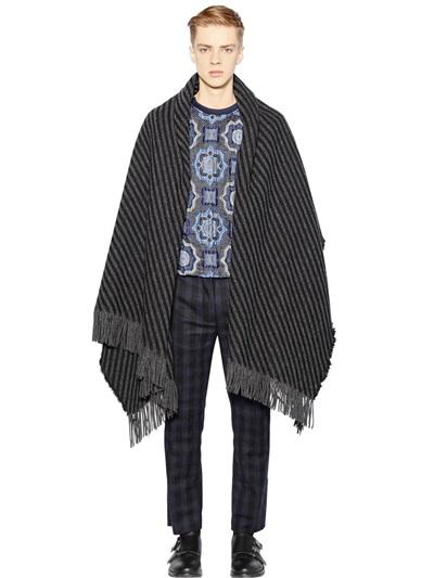 Christian Pellizzari Striped Wool Blend Knit Shawl