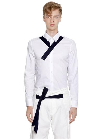 Dirk Bikkembergs Cross Strap Stretch Cotton Poplin Shirt