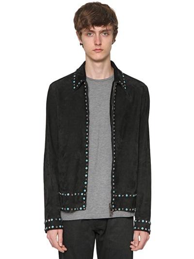 Valentino Studded & Beaded Suede Shirt Jacket