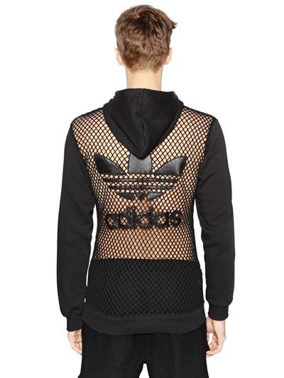 Adidas By Jeremy Scott Hooded Mesh & Cotton Sweatshirt