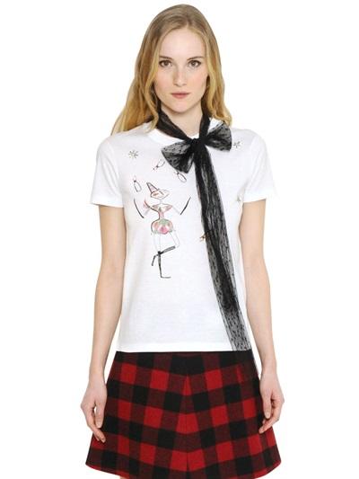 Red Valentino Circus Printed Cotton T-shirt With Scarf