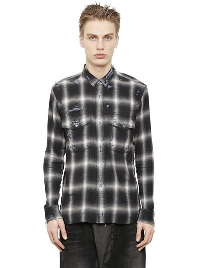 Miharayasuhiro Destroyed Check Flannel Western Shirt