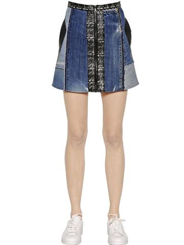 Vinti Andrews Patchwork Cotton Denim Skirt