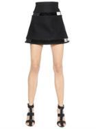 David Koma Buckled Patent Leather & Wool Skirt