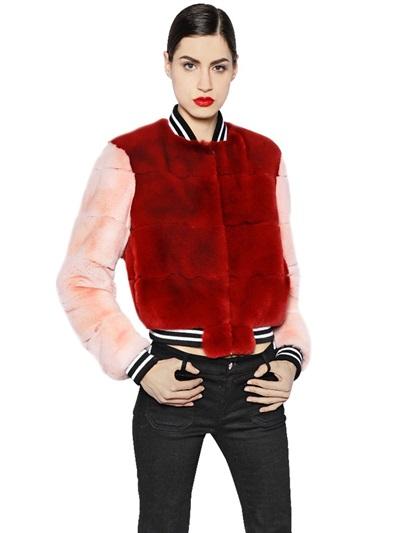 Blancha Two Tone Rex Fur Bomber Jacket