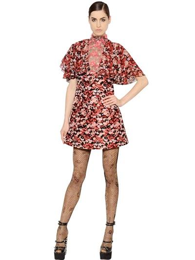 Giamba Floral Chiffon & Jacquard Dress