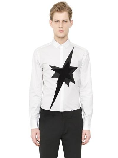 Neil Barrett Printed Cotton Poplin Shirt With Patch