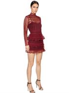 Self-portrait Contrast High Collar Tiered Lace Dress