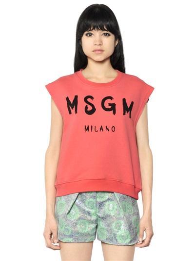 Msgm - Logo Cotton Fleece Sleeveless Sweatshirt