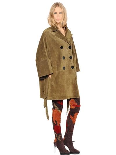 Burberry Prorsum Oversized Fringed Suede Coat
