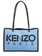 Kenzo Cotton Denim & Faux Leather Tote Bag