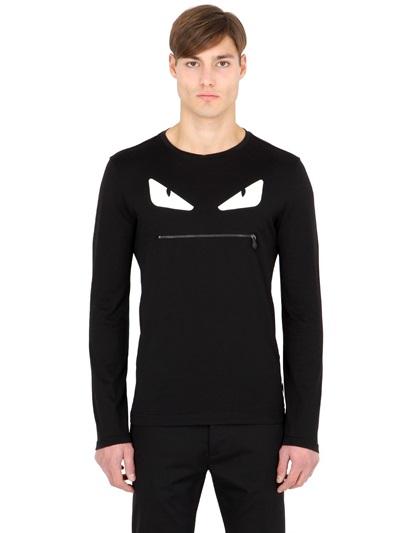 Fendi Monster Zip Cotton Long Sleeve T-shirt