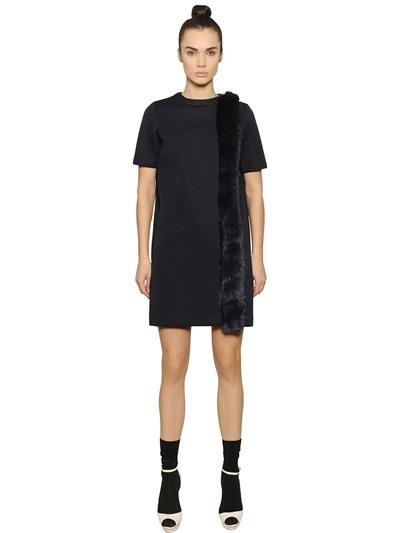Ainea Neoprene Jersey Dress W/ Faux Fur Detail