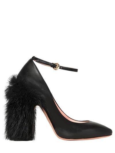 Rochas 110mm Lamb Fur & Leather Pumps