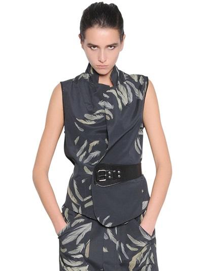 A.f.vandevorst Feather Printed Stretch Silk Crepe Top