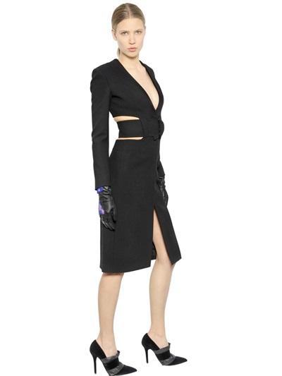 Christopher Kane Cutout Wool Crepe Dress With Belt