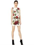 Dolce & Gabbana Rose Printed Cotton Blend Brocade Dress