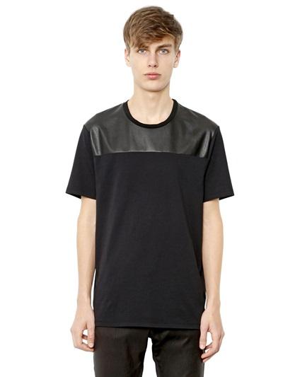 Neil Barrett Faux Leather & Cotton T-shirt