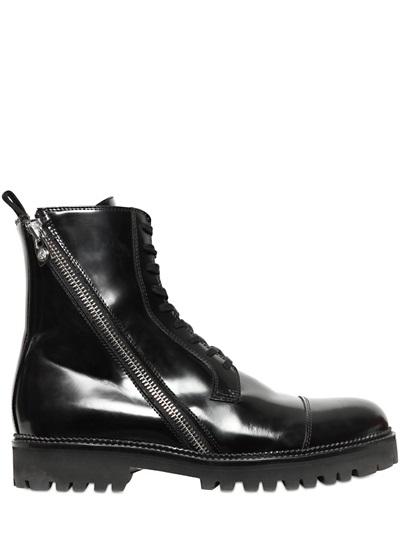 Versus Brushed Leather Lace-up Boots
