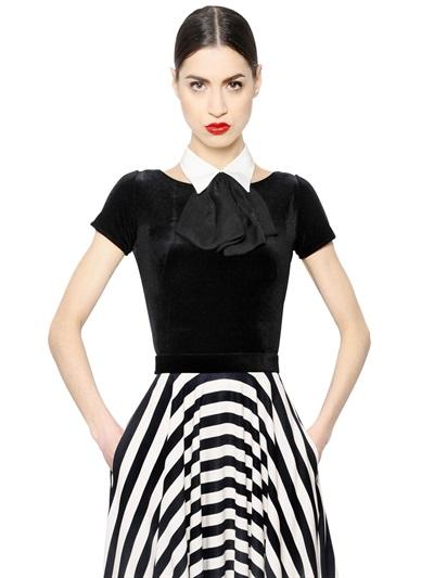 Daniele Carlotta Velvet Top With Crepe De Chine Collar