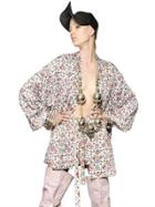 Ktz Flower Print Viscose Satin Kimono Jacket