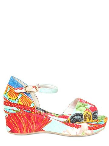 Dolce & Gabbana - Floral Printed Brocade Wedge Sandals