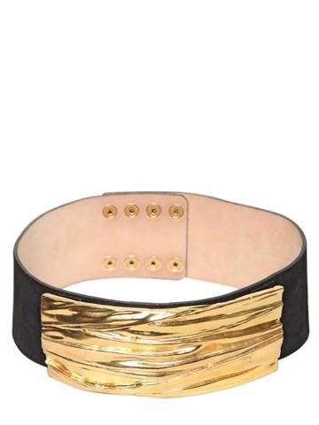 Balmain - 75mm Gold Plaque Suede High Waist Belt