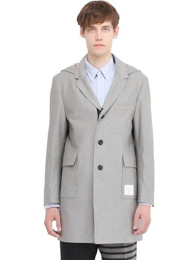 Thom Browne Hooded Cotton Blend Raincoat