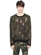 Diesel Camo Shredded Knit Wool Blend Sweater