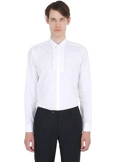 Lords & Fools Ruffled Plastron Cotton Poplin Shirt