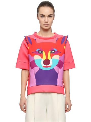 Yang Du Fox Printed Neoprene Cropped Sweatshirt