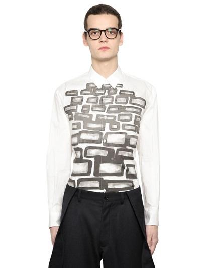 Comme Des Garcons Shirt Geometric Printed Cotton Poplin Shirt