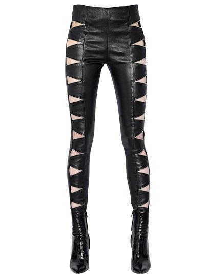 Saint Laurent Zip Cutout Stretch Nappa Leather Pants