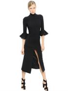 David Koma Stretch Wool Crepe Dress W/ Back Cutouts