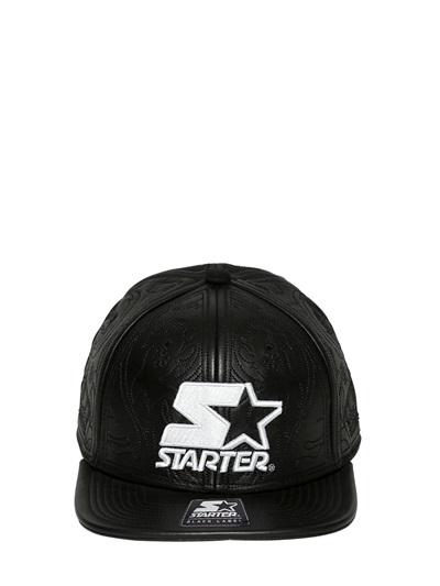 Starter Black Label Logo Embroidered Leather Baseball Hat