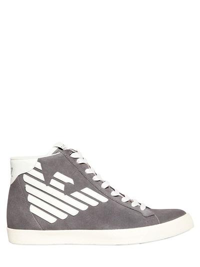 Ea7 Emporio Armani Logo Patches Suede High Top Sneakers