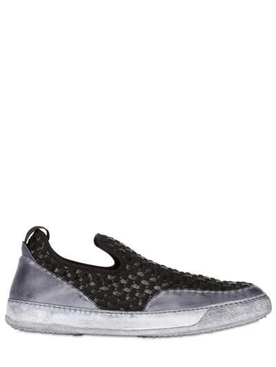 Bb Bruno Bordese Washed Woven Leather & Elastic Slip On Sneakers