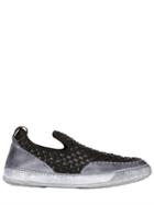 Bb Bruno Bordese Washed Woven Leather & Elastic Slip On Sneakers