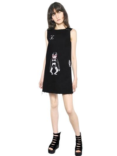 Claire Barrow - Printed Denim Dress W/ Stitching Detail
