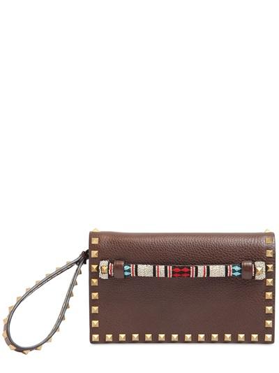 Valentino Rockstud Embossed Leather Clutch