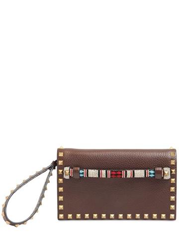 Valentino Rockstud Embossed Leather Clutch