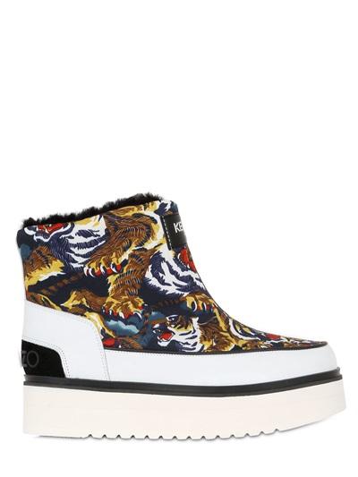 Kenzo 40mm Tiger Printed Faux Shearling Boots