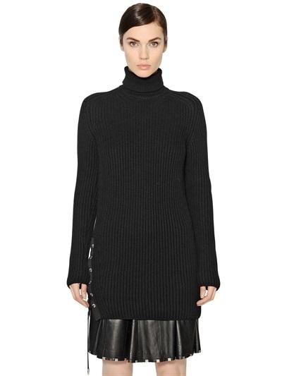 Diesel Black Gold Lace-up Wool Rib Knit Sweater
