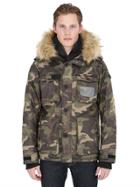 Ai Riders On The Storm Hooded Camo Print Down Parka W/ Faux Fur