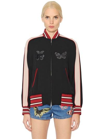 Valentino Embroidered Silk Georgette Bomber Jacket