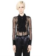 Maison Margiela Bow Silk Chiffon Shirt With Patent Cuffs