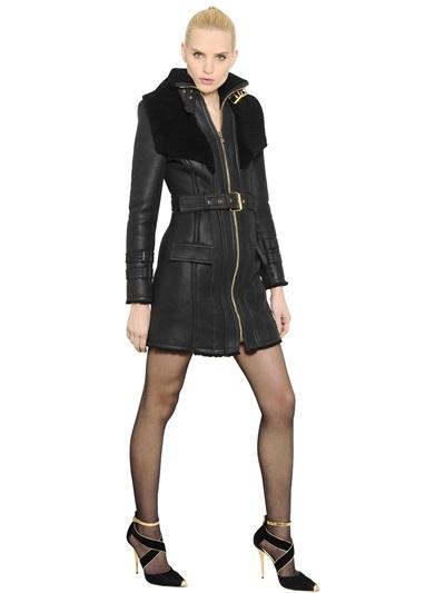 Balmain Nappa Leather & Shearling Coat