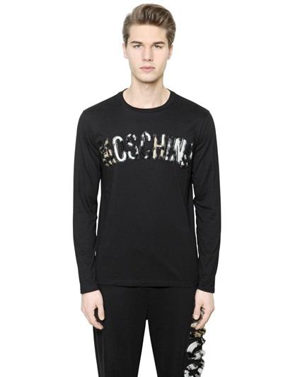Moschino Faux Fur Logo Cotton Jersey T-shirt